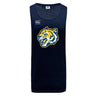 The Noble Street College Prep Tempo Vapodri Singlet by WRS Canterbury is a navy blue tank top made from recycled polyester, featuring a tiger mascot logo on the front with the Canterbury branding and logo above it.