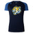 The Noble Street College Prep Women's Elite Training Tee by Canterbury from WRS Canterbury features Vapodri lightweight fabric and displays a navy and blue design with a stylized yellow and white tiger logo on the front.