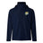 The Noble Street College Prep Elite Storm Jacket by EMB Canterbury is a navy blue waterproof jacket with a yellow tiger logo on the chest, featuring Vaposhield performance for enhanced breathability and a hood.