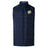 The Noble Street College Prep Elite Microlite Gilet by EMB Canterbury is a navy blue sleeveless vest featuring insulated baffles and a tiger logo on the left chest, displayed on a white background.