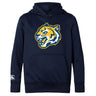 The Noble Street College Prep Club Lightweight Hoodie by WRS Canterbury is a dark blue hoodie with a large yellow and white snarling tiger logo on the front, featuring a "CC" Canterbury logo on the left sleeve and a kangaroo pocket.
