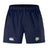 The Noble Street College Prep Advantage Short 2.0 by EMB Canterbury shorts, in navy blue, showcase the brand’s logo on the left thigh and a tiger emblem on the right. Made from sustainable materials, they include a stretch gusset for improved comfort and mobility.