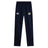 Navy blue stretch tapered workout pants with an elastic waistband, featuring a logo on the left thigh and EMB Canterbury branding on the right thigh. Noble Street College Prep Stretch Tapered Pant by Canterbury.