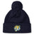 Navy blue Noble Street College Prep Pom Pom Beanie by EMB Canterbury with a pom-pom on top, featuring an embroidered yellow tiger logo on the front.