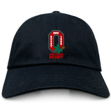 The EMB S&S Activewear Ohio State University Alumni Adult Low-Profile Cotton Twill Dad Cap features a red and white Ohio State Rugby 1966 logo with a green buckeye leaf embroidered on the front.