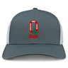 The EMB S&S Activewear Ohio State University Alumni Retro Trucker Cap is gray and white with an embroidered "OSU Rugby 1966" and "Ohio State Rugby" on the front, plus a snapback closure for adjustable comfort.