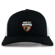 The Omaha Beavers RFC Retro Trucker Cap by EMB S&S Activewear is a black and white cap featuring the embroidered Omaha R.F.C. Beavers logo on the front and a snapback closure for comfort.