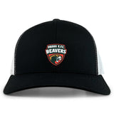 The Omaha Beavers RFC Retro Trucker Cap by EMB S&S Activewear is a black and white cap featuring the embroidered Omaha R.F.C. Beavers logo on the front and a snapback closure for comfort.