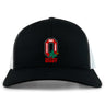 The Ohio State University Alumni Retro Trucker Cap by EMB S&S Activewear features a black and white design with "OSU Rugby 1966 Ohio State Rugby" and a buckeye leaf embroidered on the front, plus an adjustable snapback for comfort.