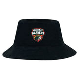 The Omaha Beavers RFC Crusher Bucket Cap by EMB S&S Activewear is a black cotton hat featuring the team's beaver graphic logo on the front—ideal sun protection for Omaha Beavers fans.