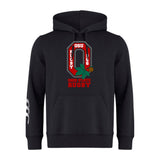 The Ohio State University Alumni Club Hoodie by WRS Canterbury features a large "O" with "OSU Rugby" text and a buckeye leaf graphic on the front, plus a white sleeve graphic.