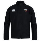 The Omaha Beavers RFC Club Track Jacket by EMB Canterbury features a black zip-up design, a white Canterbury logo on the right chest, and an OMAHA Rugby Beavers patch on the left—offering lightweight style and comfort for all fans.