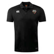 The Omaha Beavers RFC Club Dry Polo by EMB Canterbury is a black short-sleeve polo with collar, "BEAVERS" badge on left chest, Canterbury logo on right, and Vapodri Technology for breathable comfort.