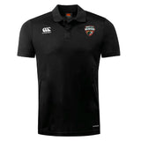 The Omaha Beavers RFC Club Dry Polo by EMB Canterbury is a black short-sleeve polo with collar, "BEAVERS" badge on left chest, Canterbury logo on right, and Vapodri Technology for breathable comfort.