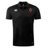The Ohio State University Alumni Club Dry Polo by EMB Canterbury is a black short-sleeve polo with a collar, chest embroidery, and three-button placket. Vapodri Technology ensures breathability and comfort.