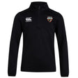 The EMB Canterbury Omaha Beavers RFC Club 1/4 Zip Mid Layer Training Top is a black pullover with the Canterbury logo on the right chest and a "Beavers" logo on the left—ideal for rugby training.
