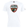 The Omaha Beavers RFC Club Plain Tee by WRS Canterbury is a white cotton blend customizable t-shirt featuring the "Omaha R.F.C. Beavers" beaver head logo—perfect for fans and players.