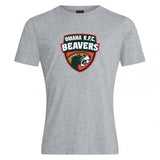 The Omaha Beavers RFC Club Plain Tee by WRS Canterbury is a gray cotton blend shirt featuring the club’s stylized beaver head logo and bold chest text.