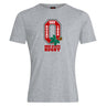 The Ohio State University Alumni Club Plain Tee by WRS Canterbury is a gray cotton blend shirt featuring a red and white OSU Rugby 1966 logo, buckeye leaf, and "Ohio State Rugby" text on the front.