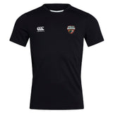 The Omaha Beavers RFC Club Dry Tee by EMB Canterbury is a black, breathable workout shirt featuring the Canterbury logo on the right chest and the Omaha Beavers logo on the left for comfort during any activity.