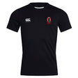 The Ohio State University Alumni Club Dry Tee by EMB Canterbury is a plain black short sleeve shirt with Vapodri Technology, a white Canterbury logo on the right chest, and a red and green embroidered crest on the left chest.