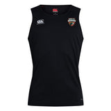 The Omaha Beavers RFC Club Dry Singlet by EMB Canterbury is a black athletic top with a "Beavers" logo on the left chest, two white Canterbury logos on the right, and Vapodri Technology for exceptional comfort and performance.