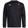 The Ohio State University Alumni Club Vaposhield Contact Top by EMB Canterbury is a black long-sleeve pullover with a right chest Canterbury logo, red and white embroidered emblem, and water-repellent Vaposhield technology—perfect rugby gear.