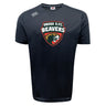 The Omaha Beavers RFC Tempo Vapodri T-Shirt by WRS Canterbury is a black, moisture-wicking sports tee featuring the team’s beaver logo and text on the front, plus Canterbury’s Vapodri logo on the right shoulder for better athletic performance.