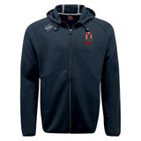 The Ohio State University Alumni Tempo Vapodri Full-Zip Hoodie by EMB Canterbury features a hood, Canterbury logo on the right shoulder, red and green patch on the left chest, and moisture-wicking fabric for comfort.