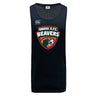 The Omaha Beavers RFC Tempo Vapodri Singlet by WRS Canterbury is a black sports jersey made with recycled polyester, featuring the Canterbury logo and a large Omaha R.F.C. Beavers beaver head emblem on the front.