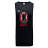 The Ohio State University Alumni Tempo Vapodri Singlet by WRS Canterbury is a black, sleeveless jersey made from recycled polyester, featuring the OSU Rugby 1966 logo, buckeye leaf graphic, and Canterbury branding.