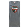 The Omaha Beavers RFC Tempo Vapodri Singlet by WRS Canterbury is a gray sleeveless athletic shirt made from recycled polyester, featuring the "Omaha R.F.C. Beavers" logo and a beaver illustration on the chest.