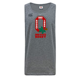 WRS Canterbury Ohio State University Alumni Tempo Vapodri Singlet is a grey sleeveless vest with an Ohio State Rugby graphic, red block "O" logo, “OSU Rugby 1966” text, and buckeye leaf design. Made from recycled polyester for comfort and sustainability.