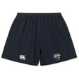 The Omaha Beavers RFC Yokohama Short by EMB Canterbury features a navy blue design, elastic waistband, Canterbury rugby logo on the left leg, and Beavers RFC crest on the right leg.