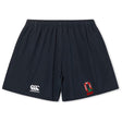 Ohio State University Alumni Yokohama Short by EMB Canterbury in navy blue, with an elastic waistband, white Canterbury rugby logo, and a red and green embroidered front emblem.