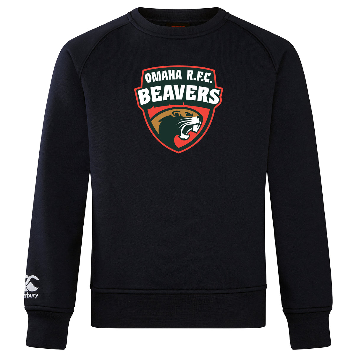 The Omaha Beavers RFC Club Crew Sweatshirt by WRS Canterbury is an ultra-soft sweatshirt featuring the Omaha R.F.C. Beavers beaver head logo on the chest and an embroidered CCC logo on the left sleeve.