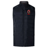 The Ohio State University Alumni Elite Microlite Gilet by EMB Canterbury is a black quilted sleeveless vest with Thermoreg fleece insulation, zip-up front, and embroidered "Q Rugby" logo—ideal for cool days.
