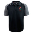 The EMB Canterbury Ohio State University Alumni Elite Polo features black and gray short sleeves, a buttoned collar, an embroidered red and green OSU Rugby logo on the left chest, and moisture-wicking Vapodri fabric for all-day comfort.