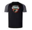 The Omaha Beavers RFC Elite Training Tee by WRS Canterbury features a beaver head logo on the chest. Made from Vapodri fabric, this black and gray short-sleeve tee is lightweight, durable, and keeps you cool during training.
