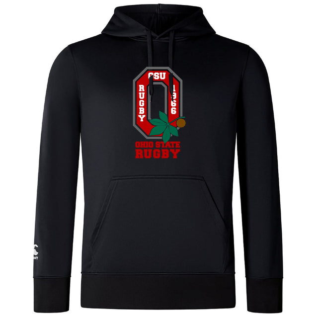 The Ohio State University Alumni Club Lightweight Hoodie by WRS Canterbury features a red and white Rugby logo with a buckeye leaf and nut graphic on the front, plus a handy kangaroo pocket.