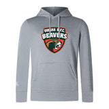 The Omaha Beavers RFC Club Lightweight Hoodie by WRS Canterbury features a gray design with the iconic beaver head logo, bold chest text, and a convenient kangaroo pocket for comfort and style.