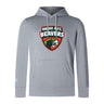 The Omaha Beavers RFC Club Lightweight Hoodie by WRS Canterbury features a gray design with the iconic beaver head logo, bold chest text, and a convenient kangaroo pocket for comfort and style.