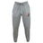The EMB Canterbury Ohio State University Alumni Leisure Sweatpant features light grey organic cotton, a drawstring waist, two side pockets, a white logo on the left thigh, and a red and white crest on the right thigh.