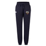 The Omaha Beavers RFC Women's Leisure Sweatpant by EMB Canterbury features a navy blue design with a drawstring waist, Beavers crest on the right leg, and white Canterbury logo on the left thigh—ideal for stylish comfort.