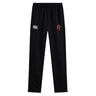 The Ohio State University Alumni Stretch Tapered Pant by EMB Canterbury features black, quick-dry fabric, an elastic waistband, the Canterbury logo, and a red and white team emblem—ideal men's workout pants for maximum comfort.