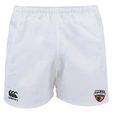 The Omaha Beavers RFC Professional Polyester Rugby Short by EMB Canterbury features the Canterbury logo on the left leg and the Ohana RFC Beavers logo on the right leg.