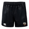 The EMB Canterbury Omaha Beavers RFC Professional Polyester Rugby Short features durable black fabric with the Beavers logo on the right leg and Canterbury branding on the left—ideal for training or match day.