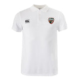 The EMB Canterbury Omaha Beavers RFC Waimak Polo is a white short-sleeve men’s rugby polo with a collar, featuring the Canterbury logo on the right chest and a "Beavers" crest on the left.
