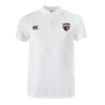 The EMB Canterbury Omaha Beavers RFC Waimak Polo is a white short-sleeve men’s rugby polo with a collar, featuring the Canterbury logo on the right chest and a "Beavers" crest on the left.