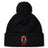 The Ohio State University Alumni Pom Pom Beanie by EMB Canterbury is a black, fleece-lined hat featuring an embroidered red and white "OSU Rugby 1966" logo and "Ohio State Rugby" text on the front, for extra warmth and comfort.